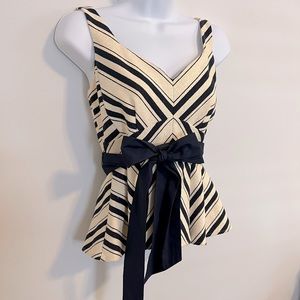 Anthropology Navy and Cream Back Zip Empire Waste Top